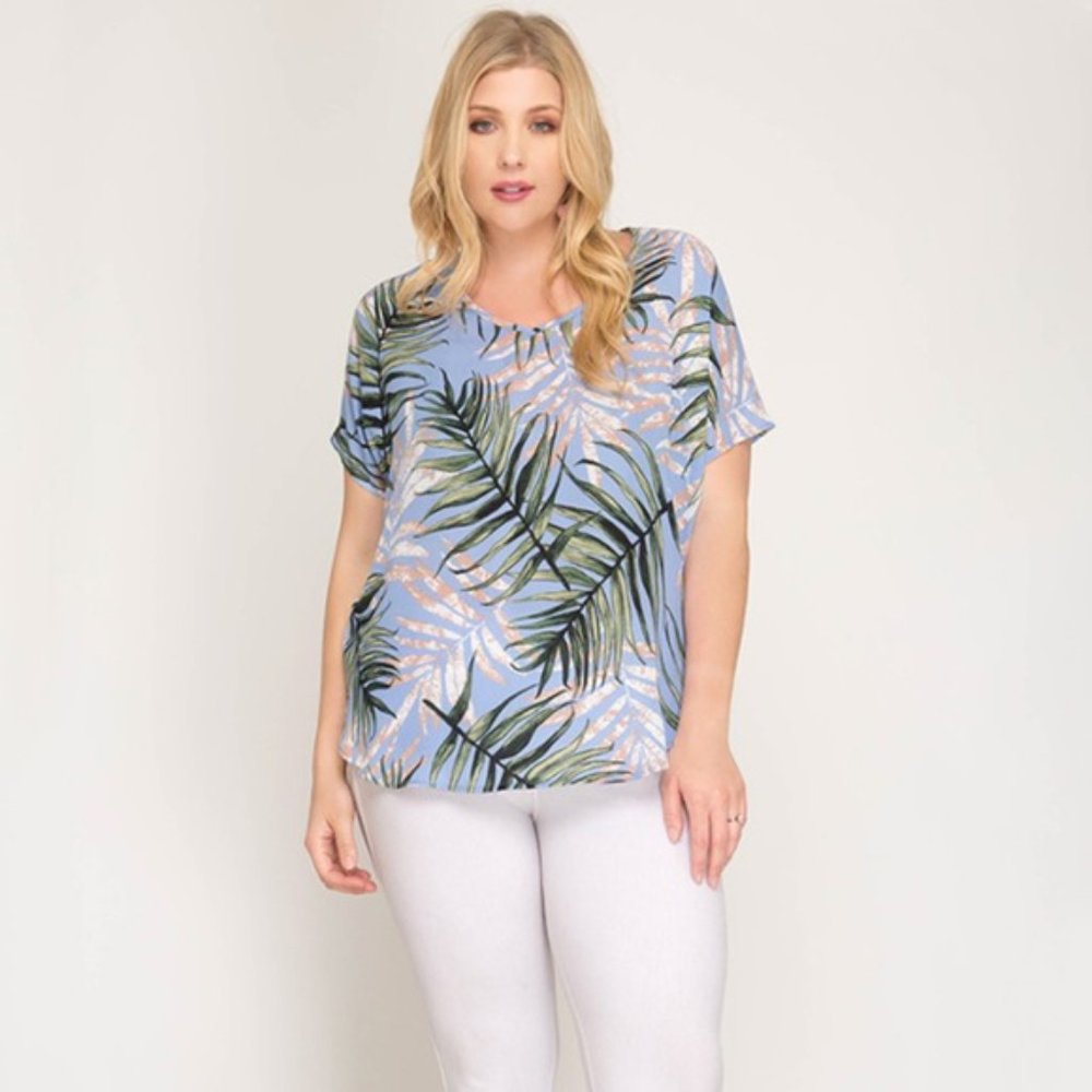Palm Blue or Yellow PLUS SIZE Blouse